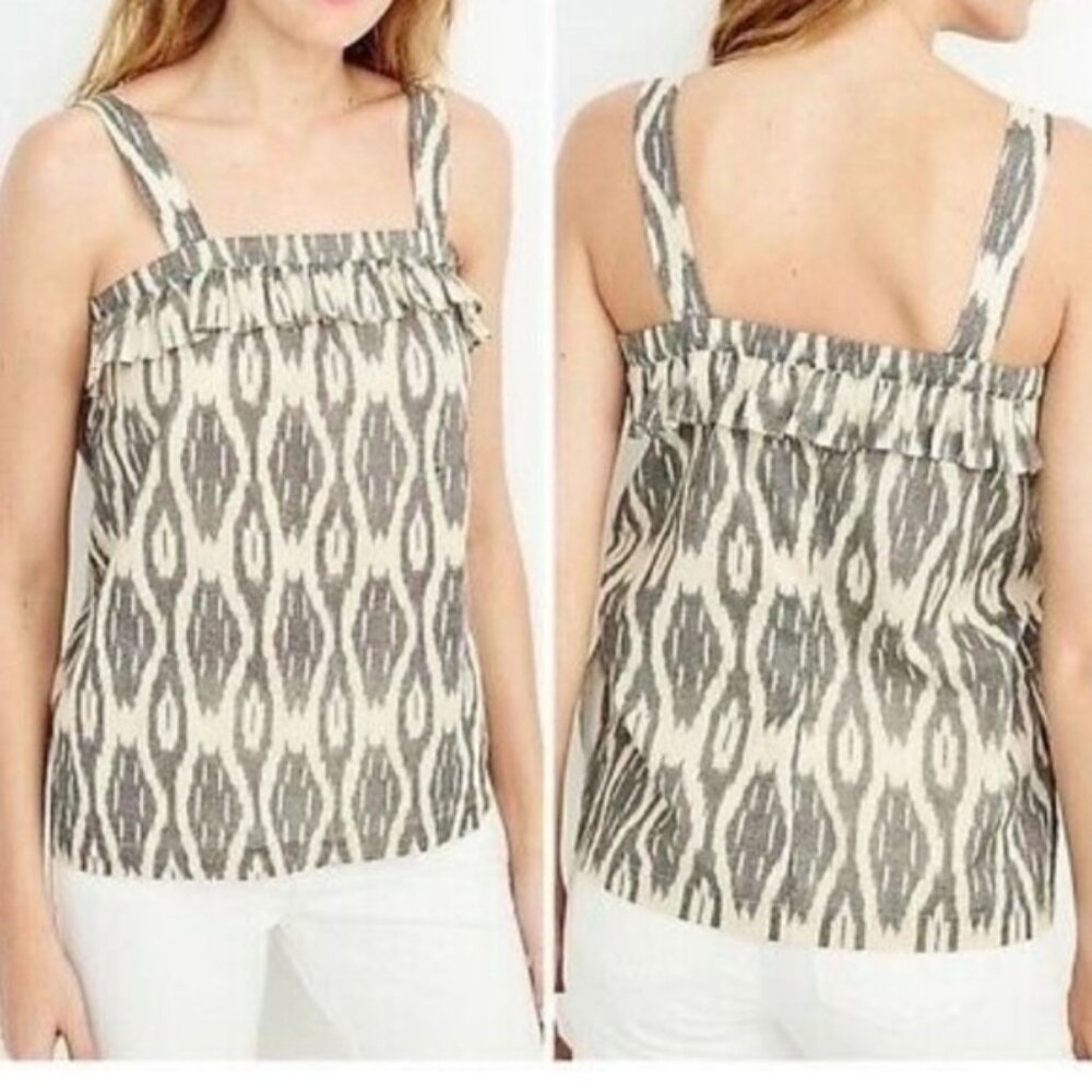J.Crew Ikat print ruffle flounce tank top with front pockets Sz 12  M16